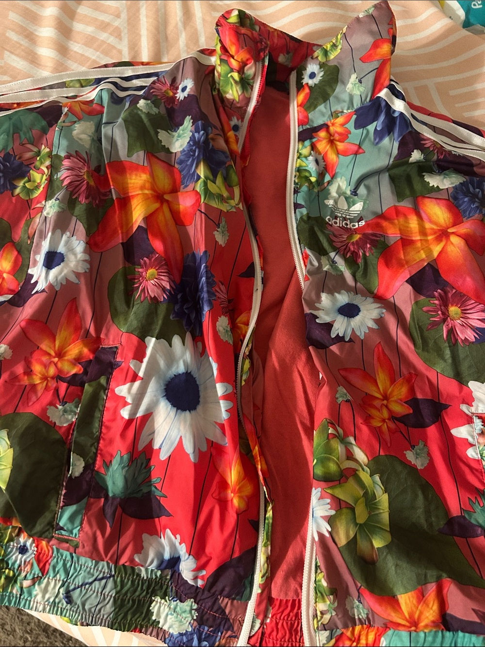 adidas Red Multi Floral Bomber Jacket